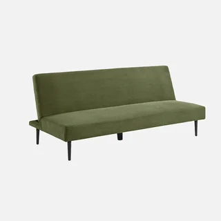 Cremefarbene Cord-Sam 3-Sitzer-Schlafsofa mit schwarzen Metallbeinen Max
