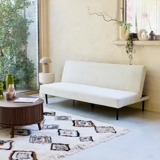 Cremefarbene Cord-Sam 3-Sitzer-Schlafsofa mit schwarzen Metallbeinen Max