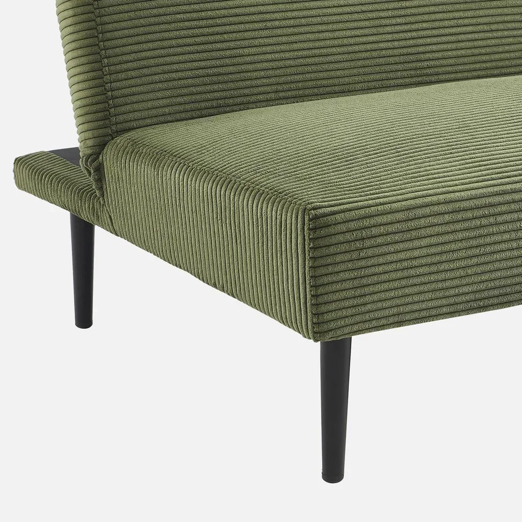 Cremefarbene Cord-Sam 3-Sitzer-Schlafsofa mit schwarzen Metallbeinen Max