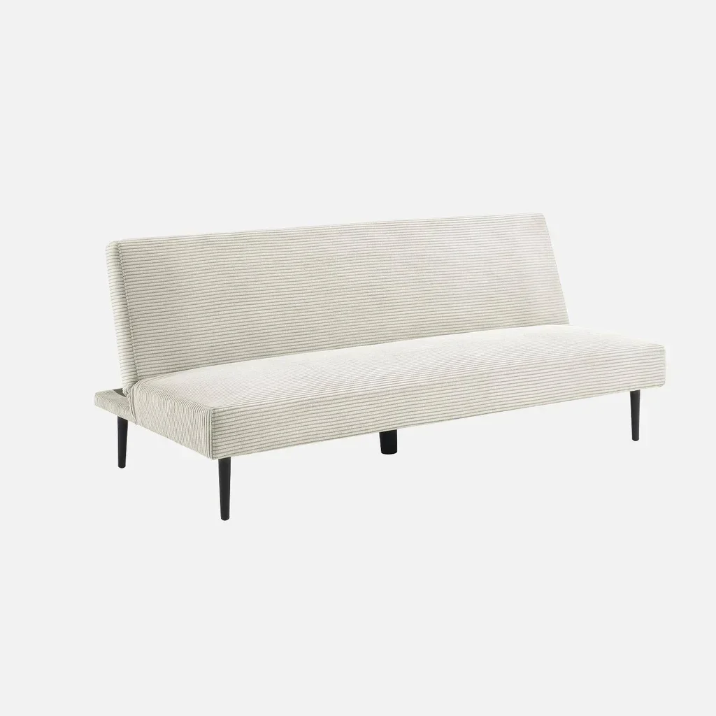 Cremefarbene Cord-Sam 3-Sitzer-Schlafsofa mit schwarzen Metallbeinen Max