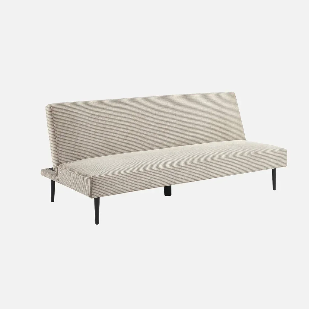 Cremefarbene Cord-Sam 3-Sitzer-Schlafsofa mit schwarzen Metallbeinen Max