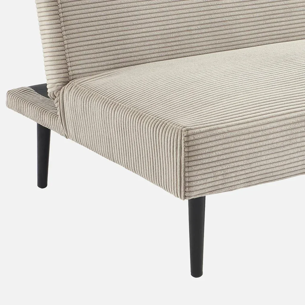Cremefarbene Cord-Sam 3-Sitzer-Schlafsofa mit schwarzen Metallbeinen Max