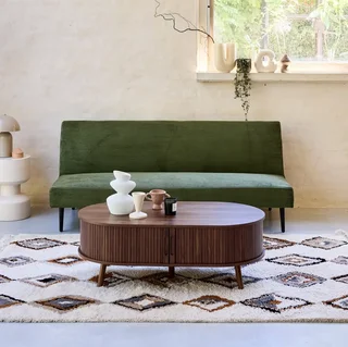 Cremefarbene Cord-Sam 3-Sitzer-Schlafsofa mit schwarzen Metallbeinen Max