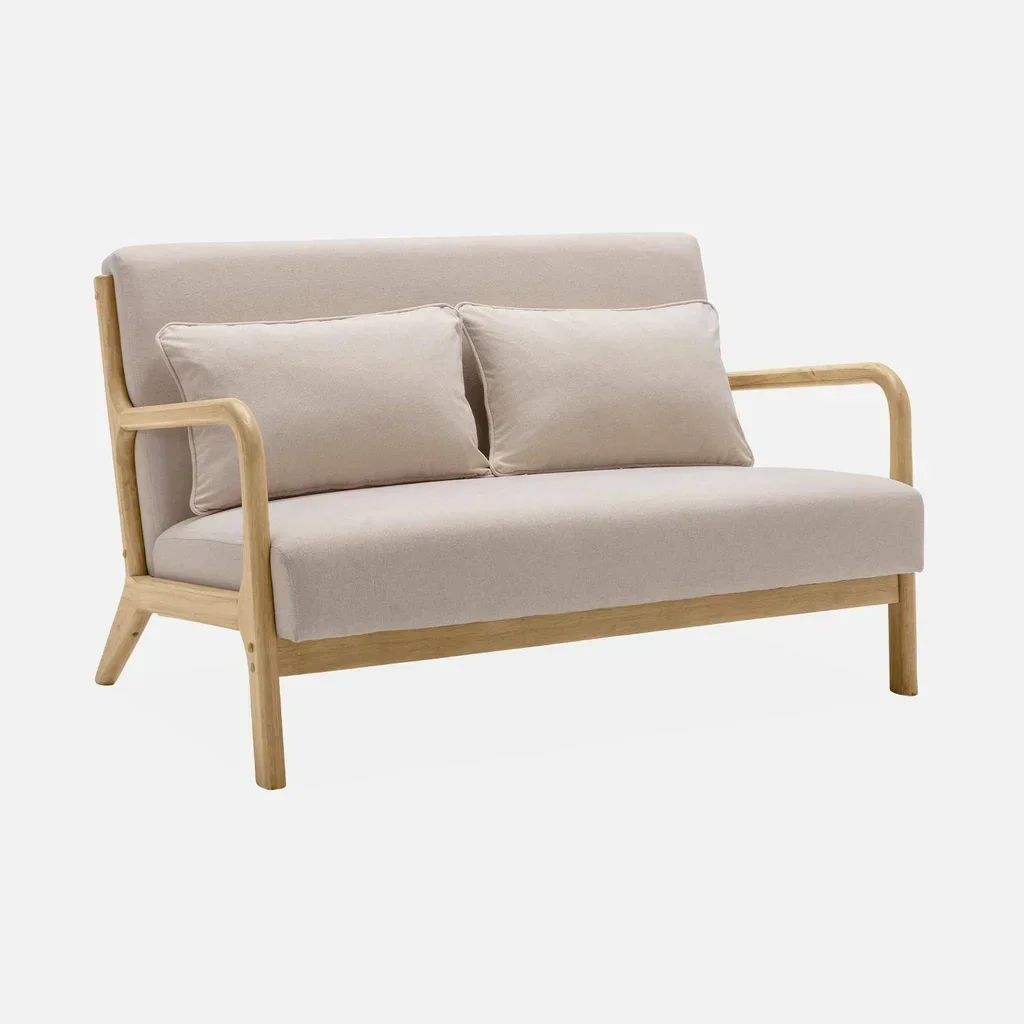 Banco Escandinavo 2 Plazas Diseño Nórdico Madera Tela Lorens Salón