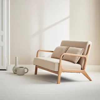 Banco Escandinavo 2 Plazas Diseño Nórdico Madera Tela Lorens Salón