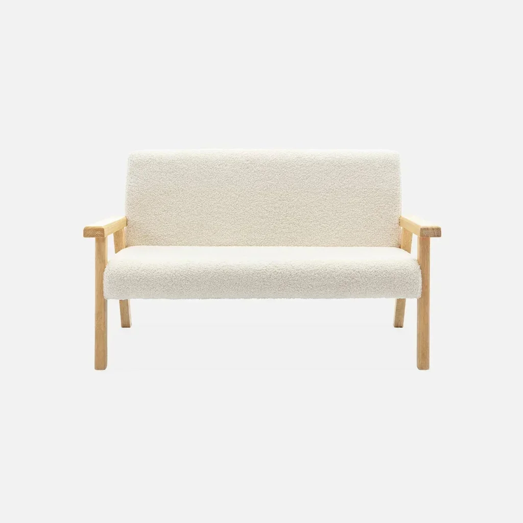 Banquette enfant 2 places bouclette blanche bois hévéa style scandinave ISAK