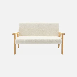 Banquette enfant 2 places bouclette blanche bois hévéa style scandinave ISAK