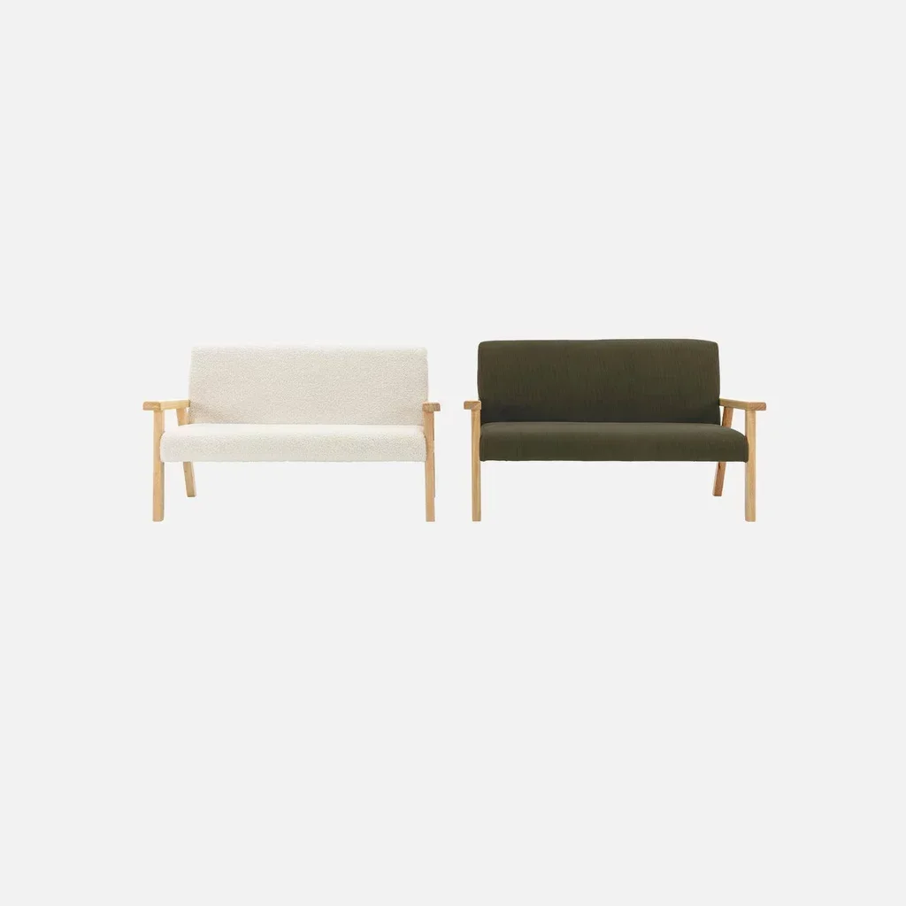 Banquette enfant 2 places bouclette blanche bois hévéa style scandinave ISAK
