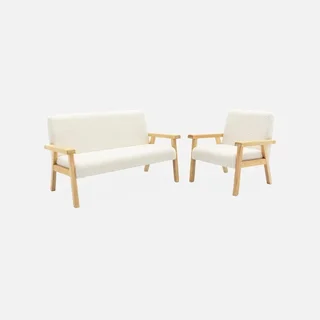 Banquette enfant 2 places bouclette blanche bois hévéa style scandinave ISAK