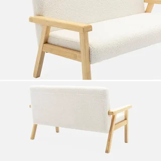 Banquette enfant 2 places bouclette blanche bois hévéa style scandinave ISAK