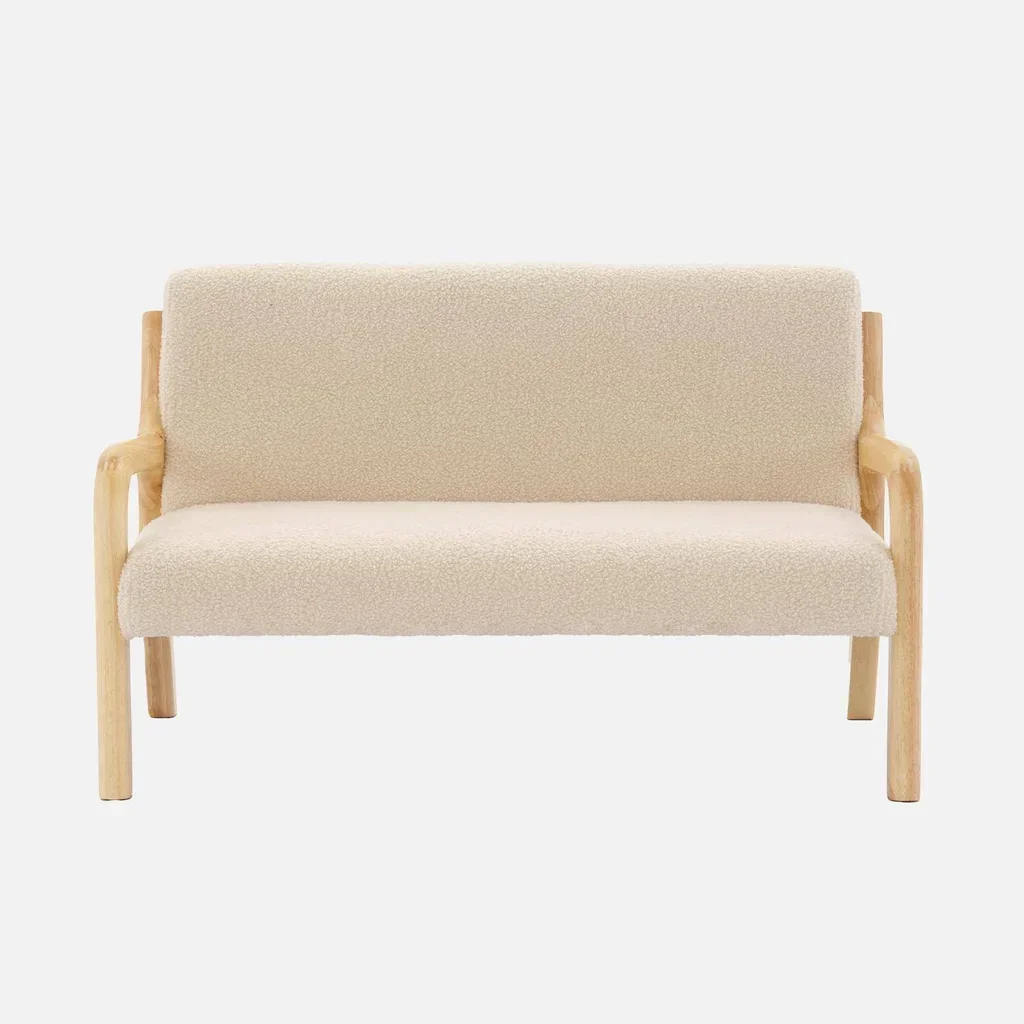 Banquette enfant 2 places scandinave bois hévéa tissu bouclette Lorens Kids