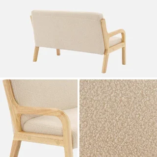 Banquette enfant 2 places scandinave bois hévéa tissu bouclette Lorens Kids