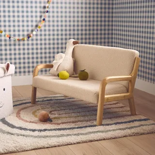 Banquette enfant 2 places scandinave bois hévéa tissu bouclette Lorens Kids