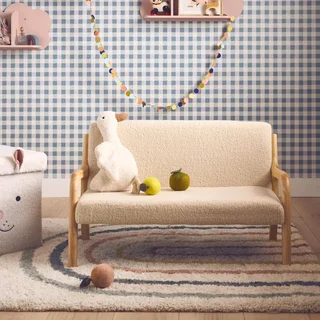 Banquette enfant 2 places scandinave bois hévéa tissu bouclette Lorens Kids