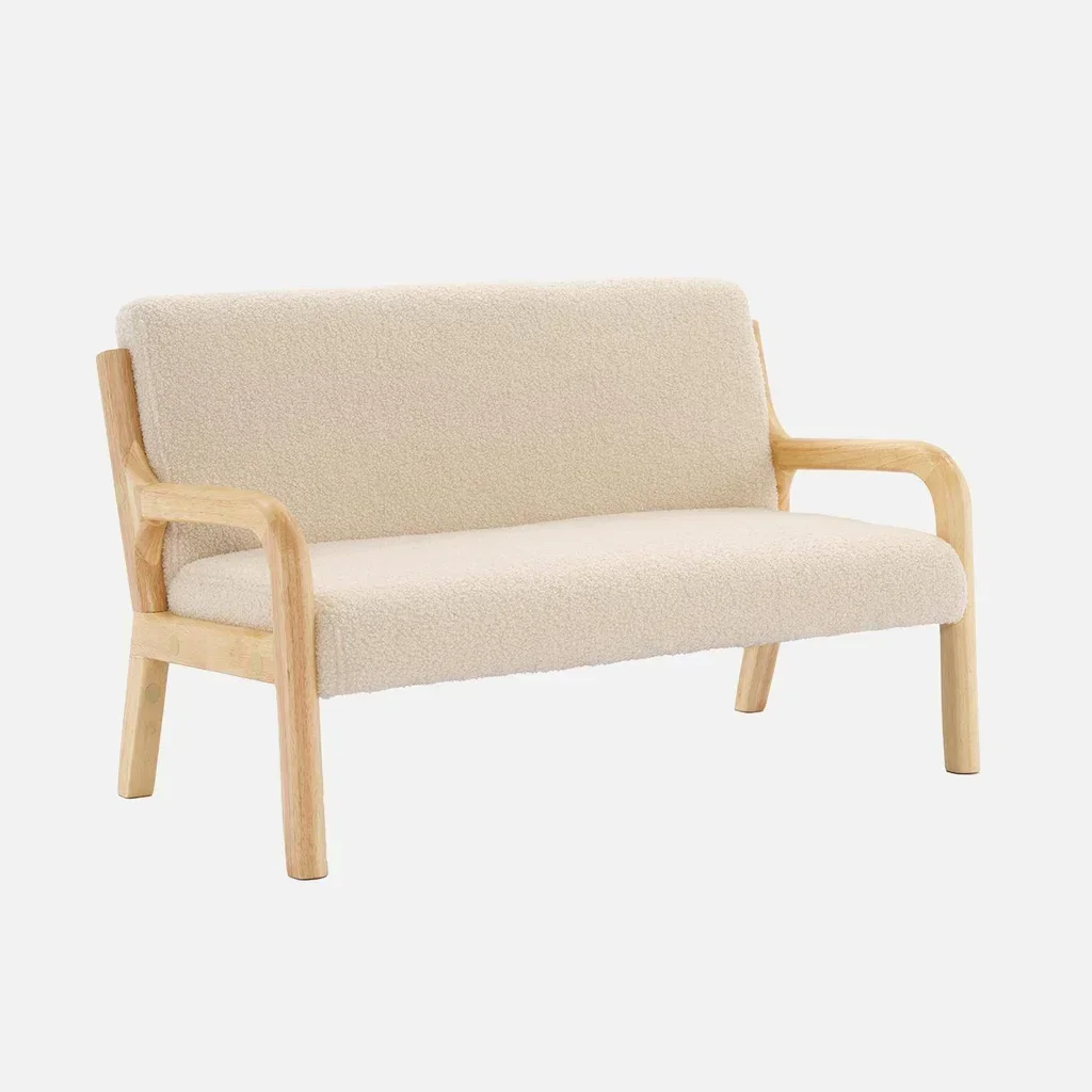 Banquette enfant 2 places scandinave bois hévéa tissu bouclette Lorens Kids