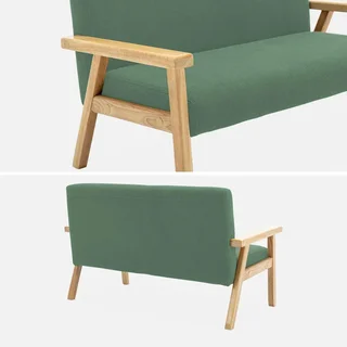 Banquette enfant 2 places velours côtelé kaki bois hévéa ISAK