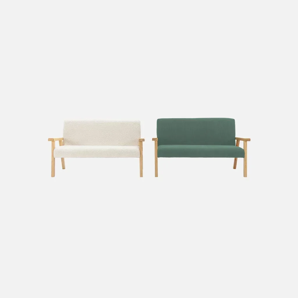 Banquette enfant 2 places velours côtelé kaki bois hévéa ISAK