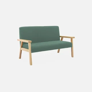 Banquette enfant 2 places velours côtelé kaki bois hévéa ISAK