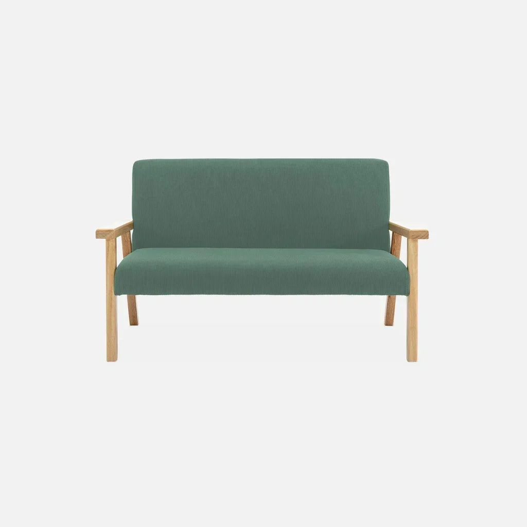 Banquette enfant 2 places velours côtelé kaki bois hévéa ISAK
