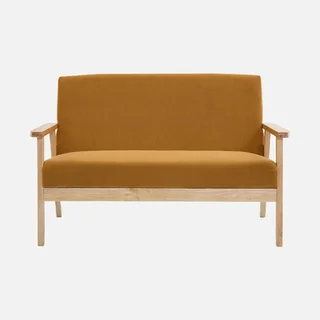 Panca 3 Posti Isak Legno Massello Hevea Velluto a Coste Kaki Stile Scandinavo Vintage