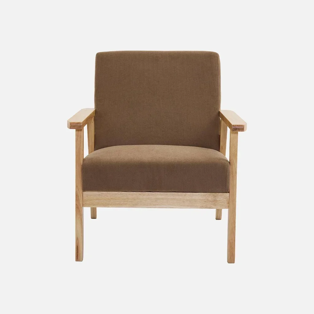Panca 3 Posti Legno Massello Hevea Velluto a Coste Cachi Scuro Stile Scandinavo