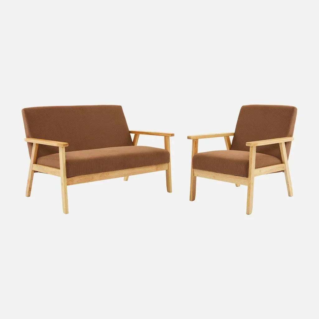 Panca 3 Posti Legno Massello Hevea Velluto a Coste Cachi – Collezione Isak