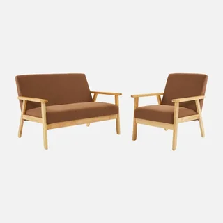 Panca 3 Posti Legno Massello Hevea Velluto a Coste Cachi – Collezione Isak