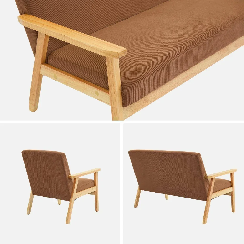 Panca 3 Posti Legno Massello Hevea Velluto a Coste Cachi – Collezione Isak