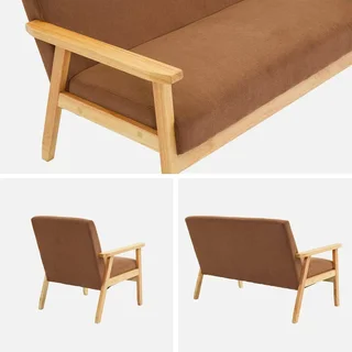 Panca 3 Posti Legno Massello Hevea Velluto a Coste Cachi – Collezione Isak