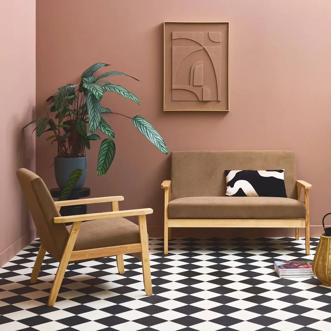 Panca 3 Posti Legno Massello Hevea Velluto a Coste Cachi Scuro Stile Scandinavo