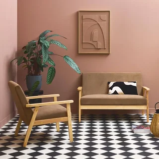 Panca 3 Posti Legno Massello Hevea Velluto a Coste Cachi Scuro Stile Scandinavo