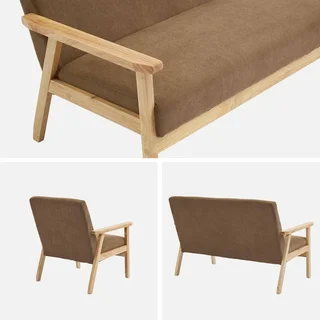 Panca 3 Posti Legno Massello Hevea Velluto a Coste Cachi Scuro Stile Scandinavo