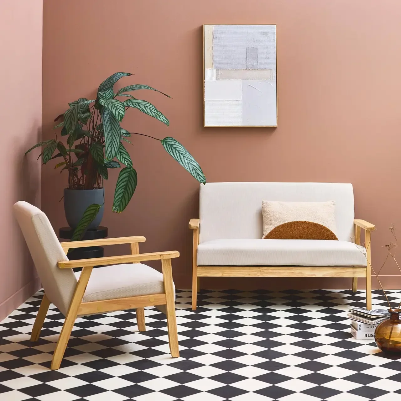 Panca 3 posti Isak legno massiccio hevea velluto a coste cachi scuro stile scandinavo