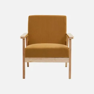 Panca 3 Posti Isak Legno Massello Hevea Velluto a Coste Kaki Stile Scandinavo Vintage