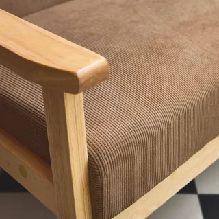 Panca 3 Posti Legno Massello Hevea Velluto a Coste Cachi Scuro Stile Scandinavo
