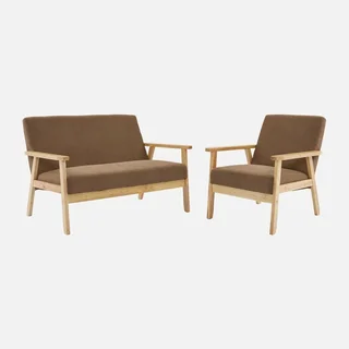 Panca 3 Posti Legno Massello Hevea Velluto a Coste Cachi Scuro Stile Scandinavo
