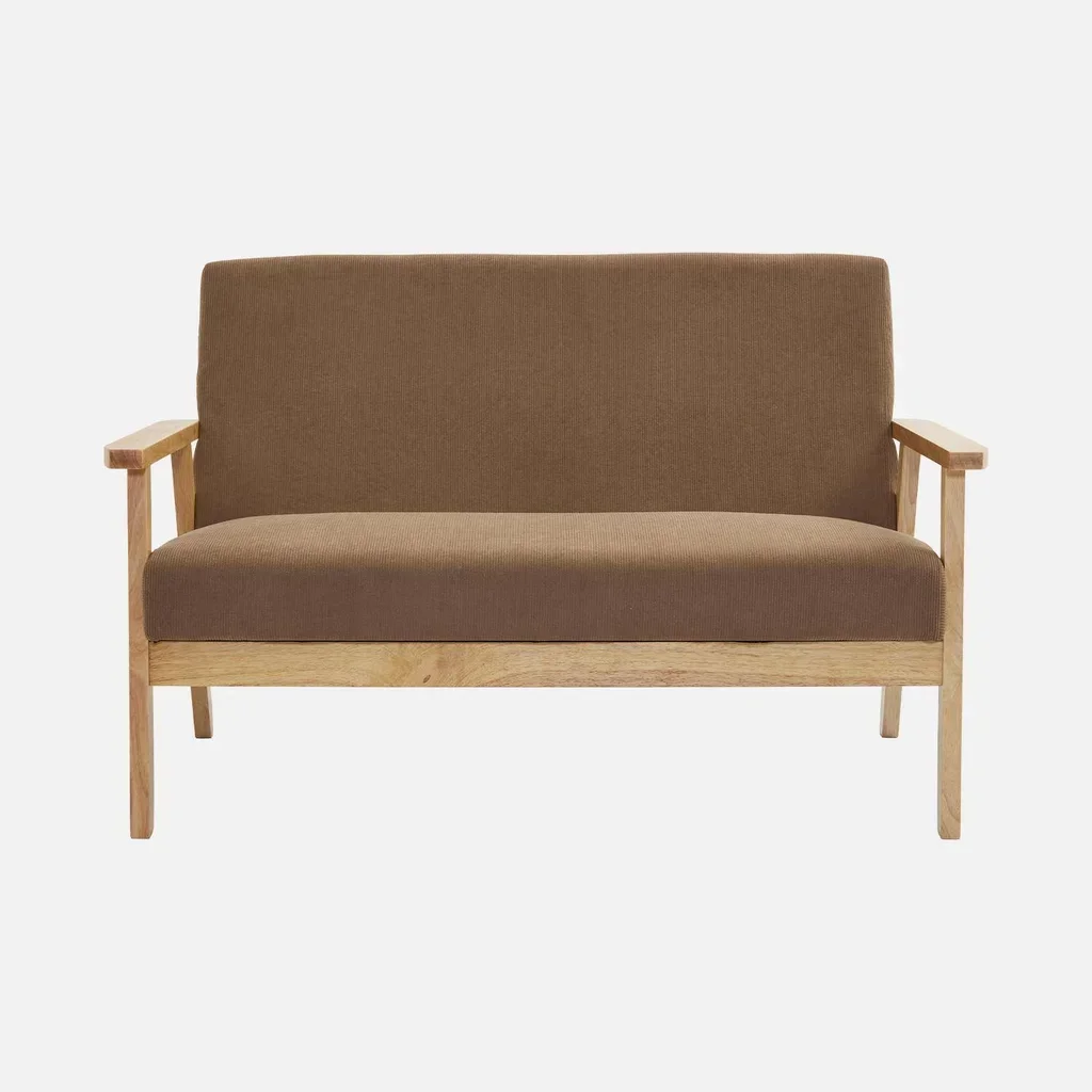Panca 3 Posti Legno Massello Hevea Velluto a Coste Cachi Scuro Stile Scandinavo