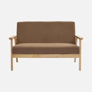 Panca 3 Posti Legno Massello Hevea Velluto a Coste Cachi Scuro Stile Scandinavo