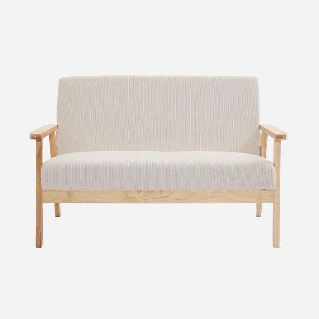 Panca 3 posti Isak legno massiccio hevea velluto a coste cachi scuro stile scandinavo
