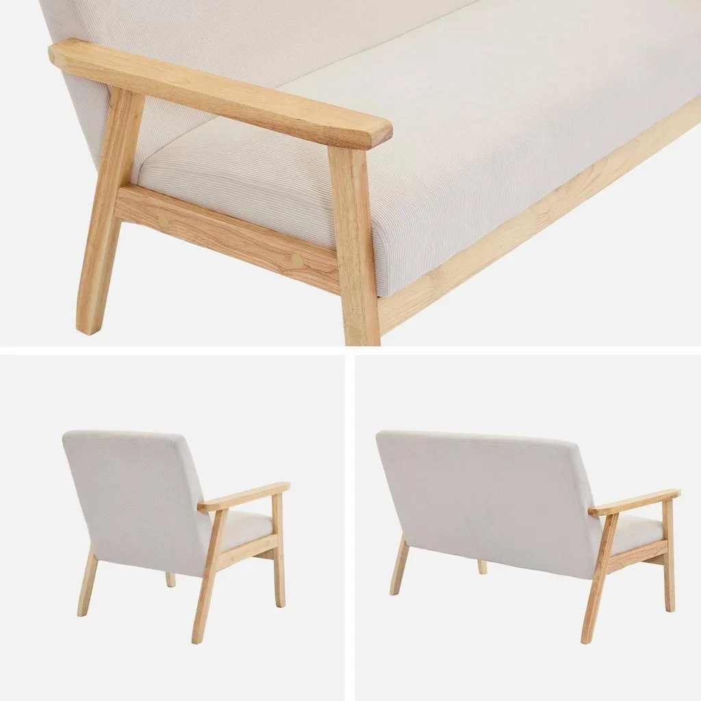 Panca 3 posti Isak legno massiccio hevea velluto a coste cachi scuro stile scandinavo