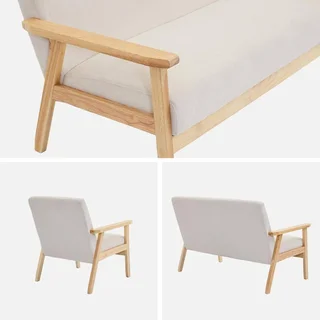 Panca 3 posti Isak legno massiccio hevea velluto a coste cachi scuro stile scandinavo