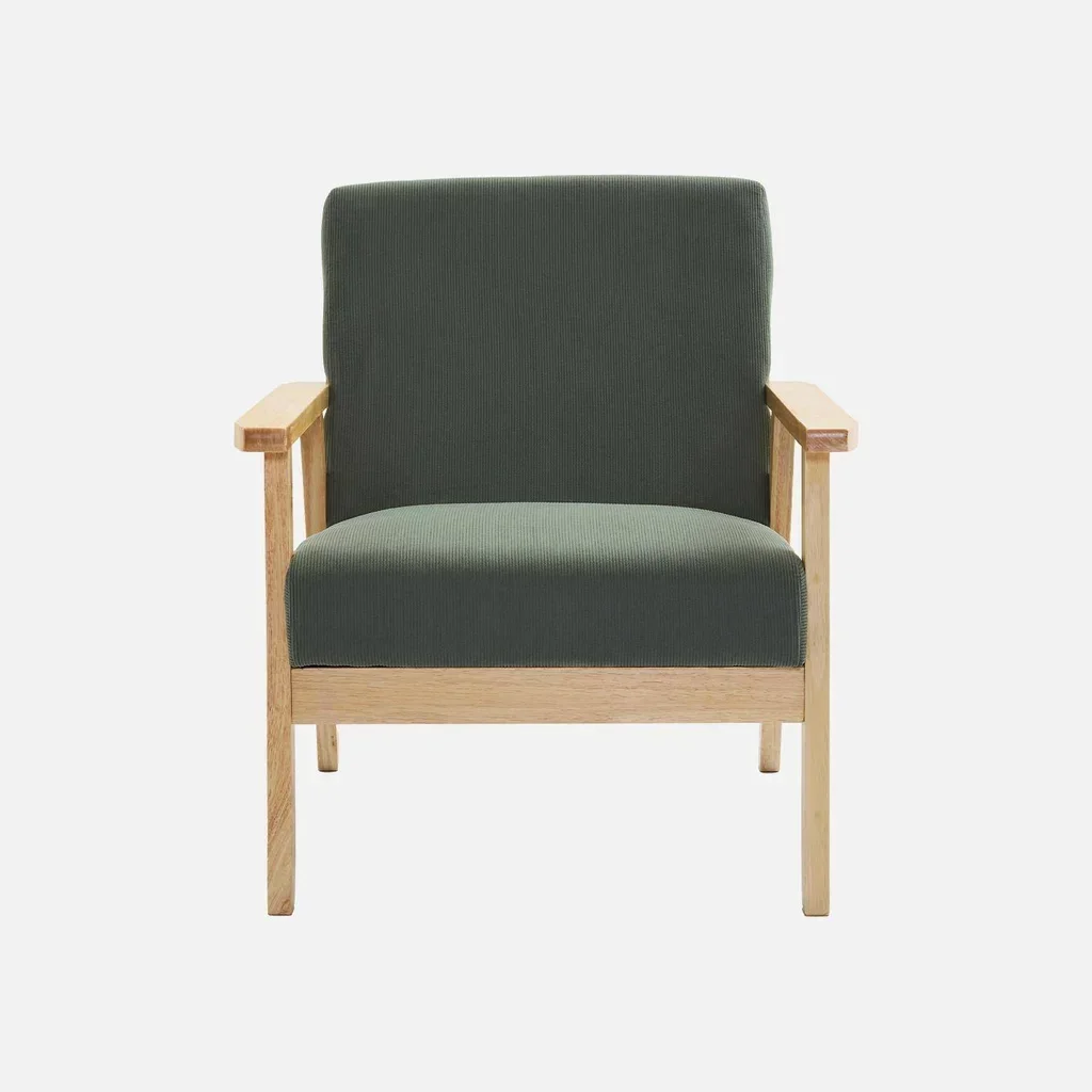 Panca 3 Posti Isak Legno Massello di Hevea Velluto Cachi Stile Scandinavo Vintage