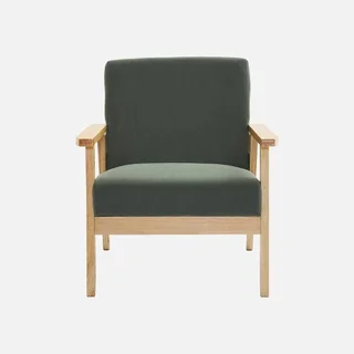 Panca 3 Posti Isak Legno Massello di Hevea Velluto Cachi Stile Scandinavo Vintage