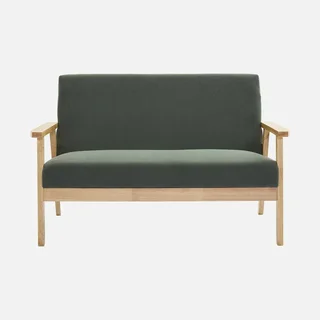 Panca 3 Posti Isak Legno Massello di Hevea Velluto Cachi Stile Scandinavo Vintage