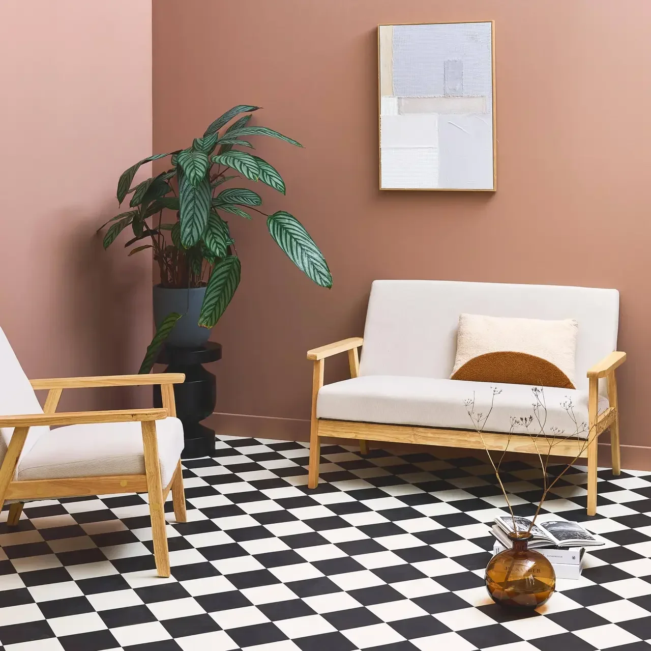 Panca 3 posti Isak legno massiccio hevea velluto a coste cachi scuro stile scandinavo
