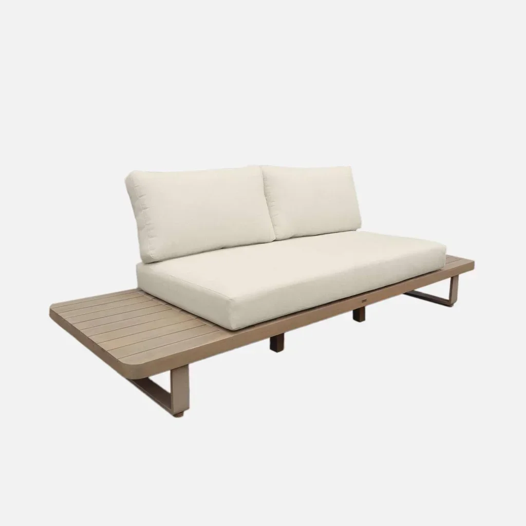Banquette jardin 2 places bois acacia aluminium avec coussins déhoussables