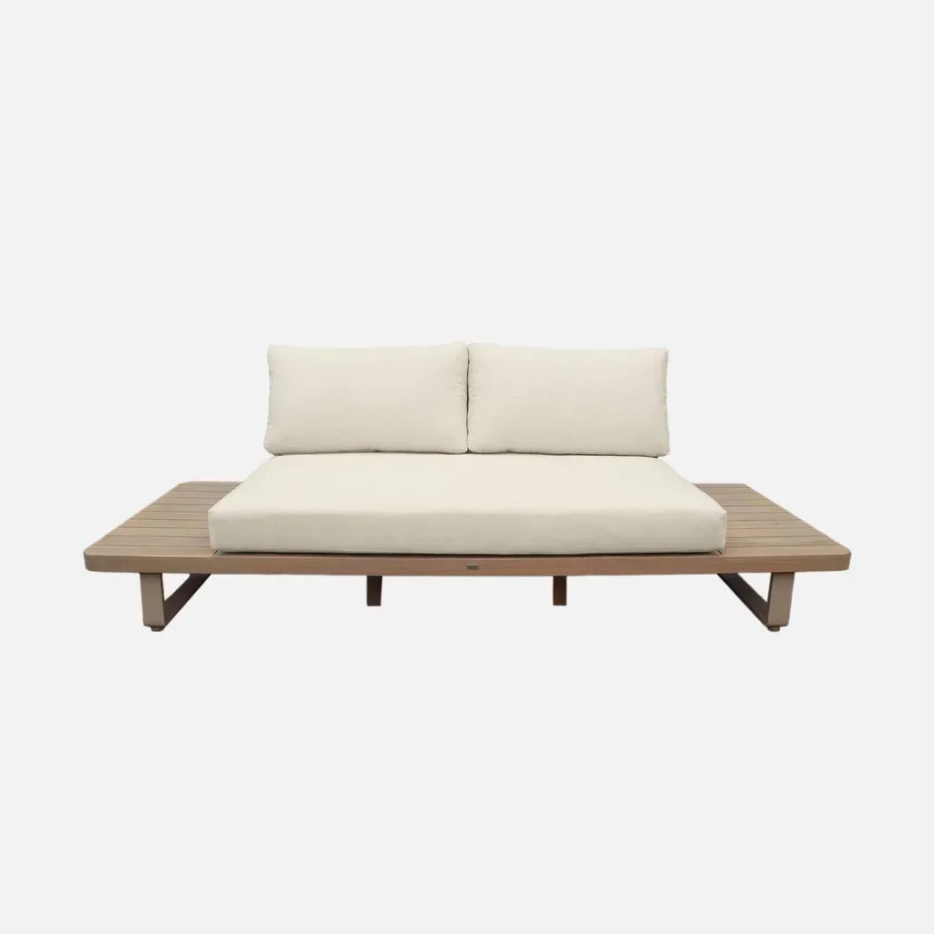 Banquette jardin 2 places bois acacia aluminium avec coussins déhoussables