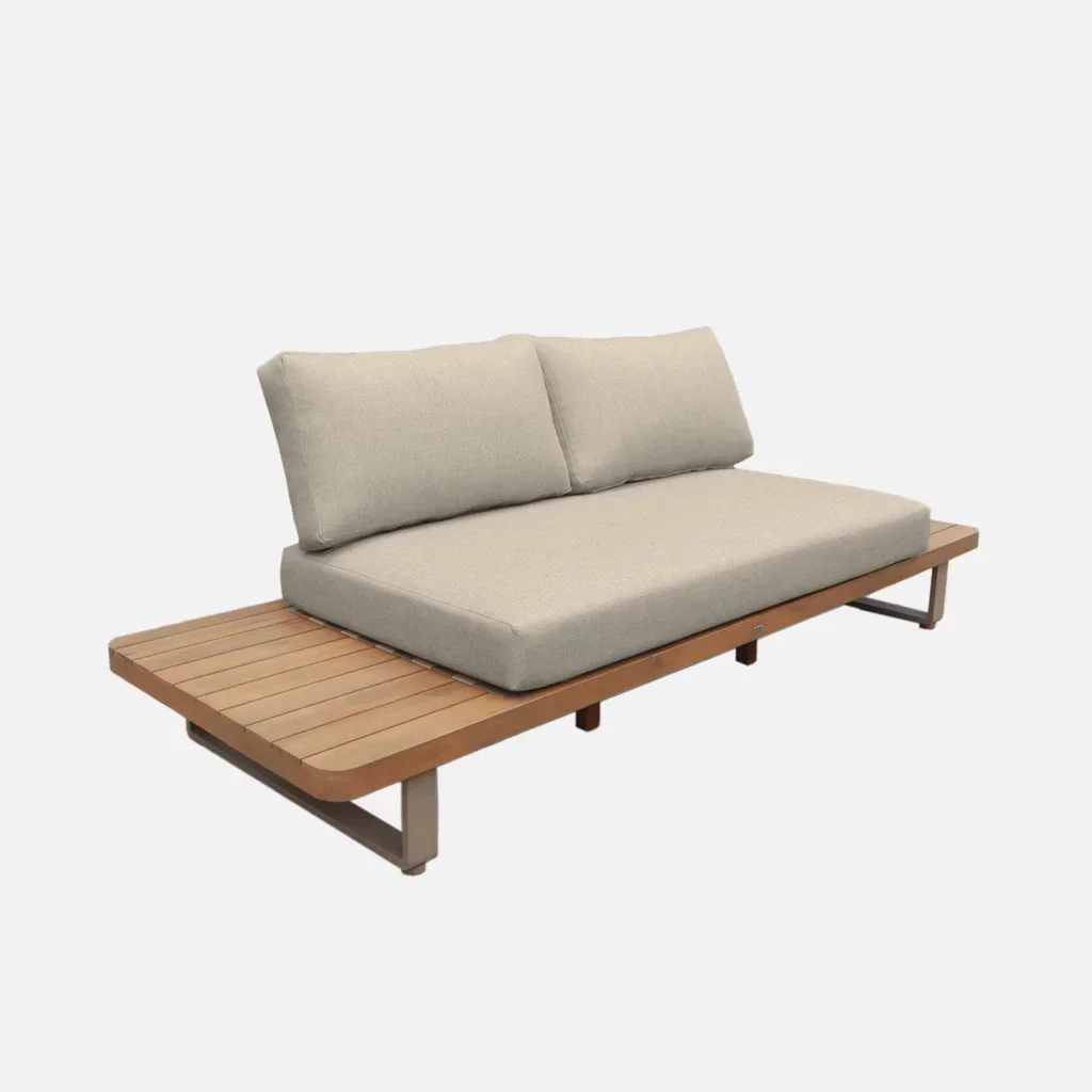 Banco jardín 2 plazas madera acacia aluminio con cojines desenfundables