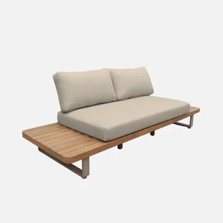 Banco jardín 2 plazas madera acacia aluminio con cojines desenfundables