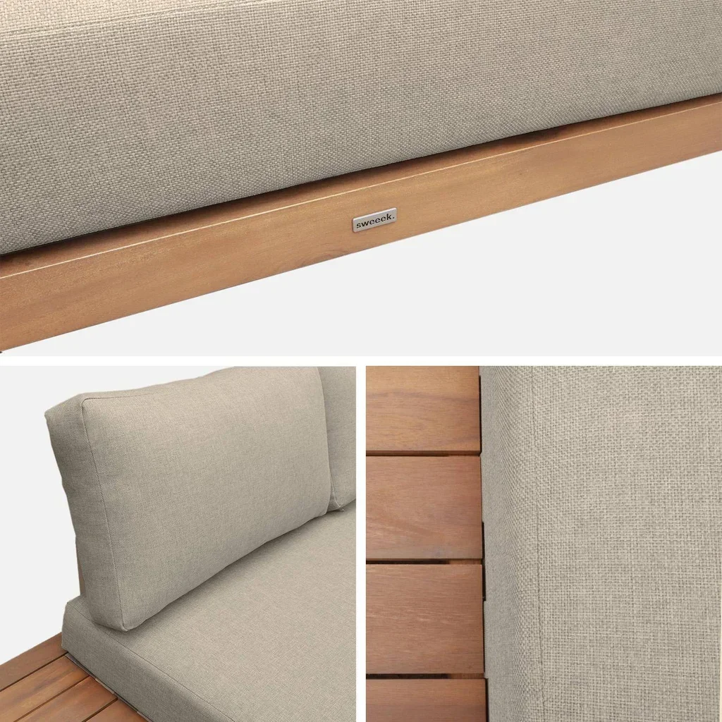 Banco jardín 2 plazas madera acacia aluminio con cojines desenfundables